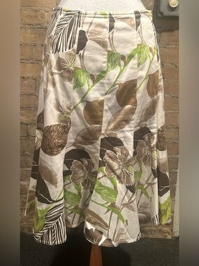 Joseph Ribkoff White Skirt with Brown & Green Floral Print